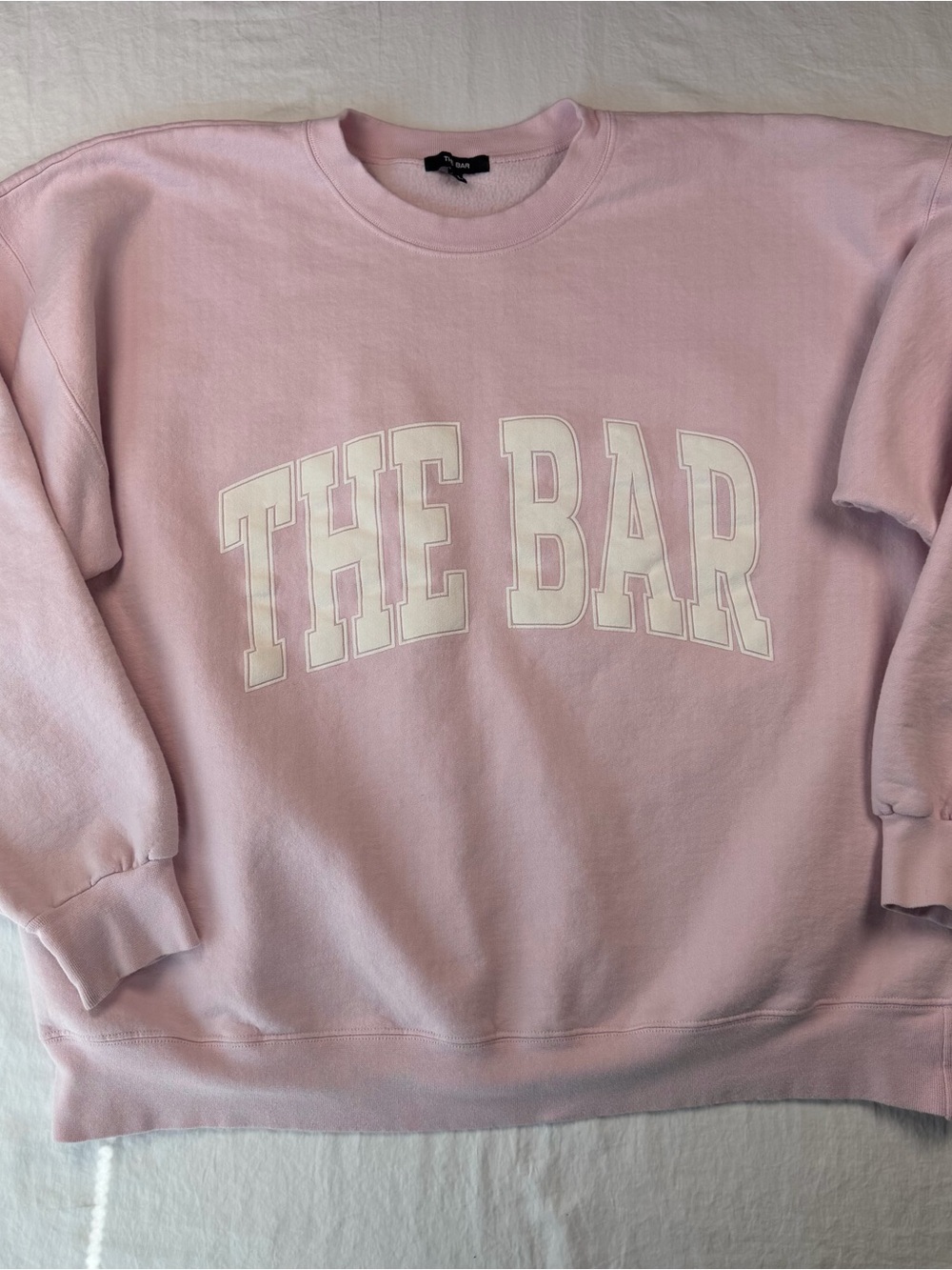 The Bar Varsity Sweatshirt Blush Pink White Logo XL Oversized Crewneck